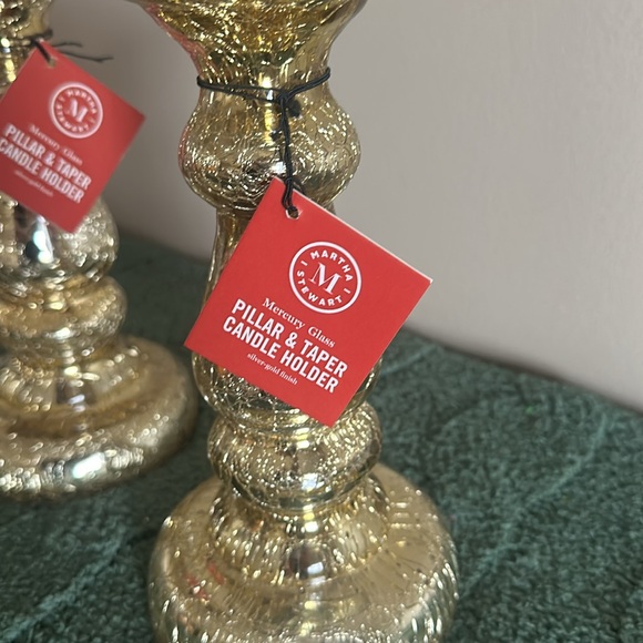 Martha Stewart Mercury Glass Pillar Candle Holder Gold Tone Set of 2 NEW - Picture 4 of 7